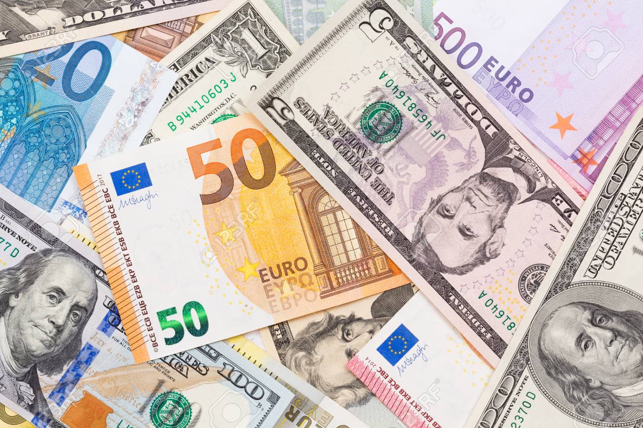 US dollar and euro banknotes
